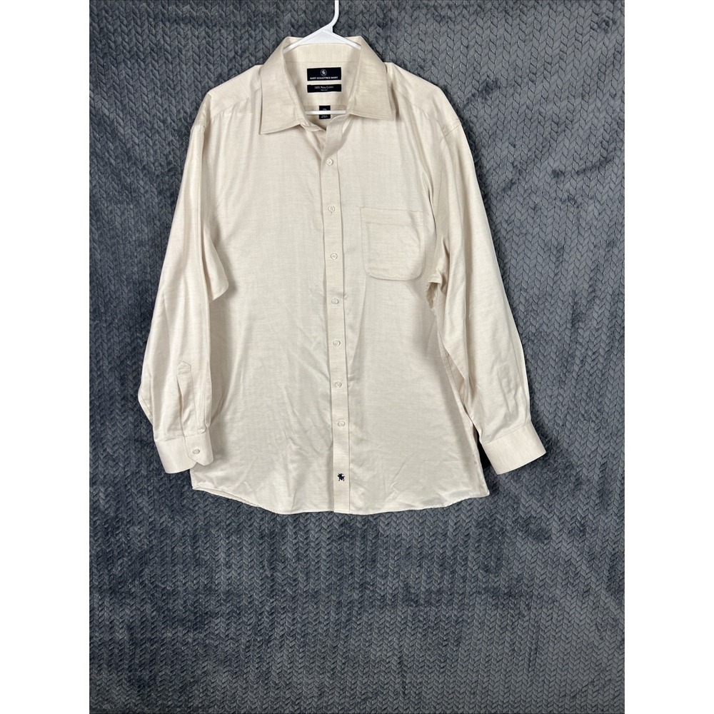 Hart Schaffner Marx Mens Shirt 17.5 Herringbone Weave Non-Iron Pima Cotton